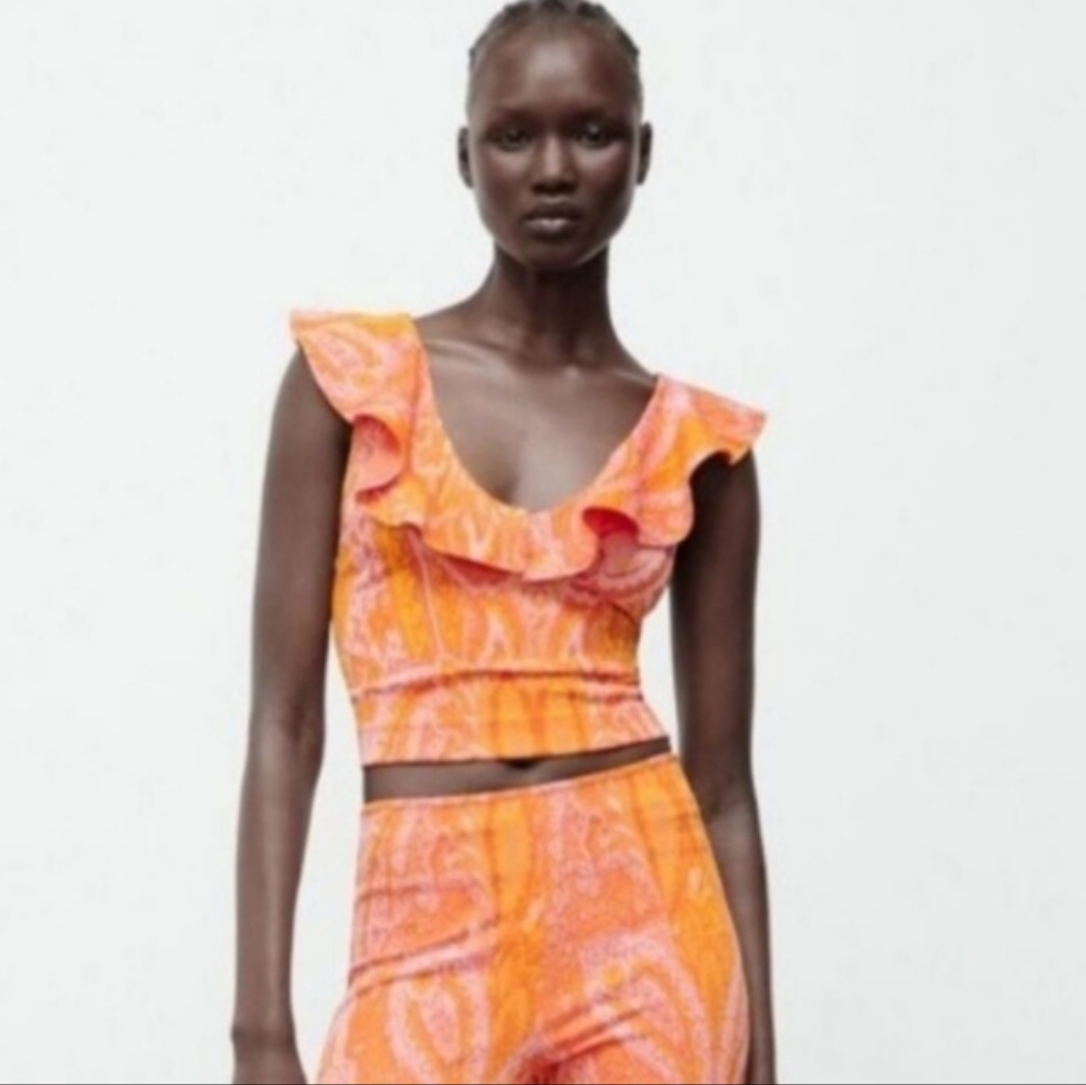Zara Orange and Pink Patterned Top